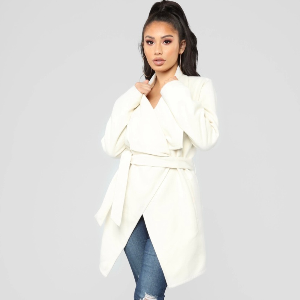 White Manhattan Mid Length Faux Wool Coat
